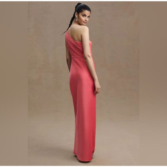 Anthropologie BHLDN Coral Dylan One Shoulder Satin Side Slit Gown Size 6 NWT - Picture 2 of 9